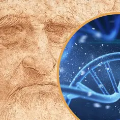 Portret Leonarda da Vinci obok spiralnego DNA. Ciekawe fakty o jego geniuszu i odkryciach.