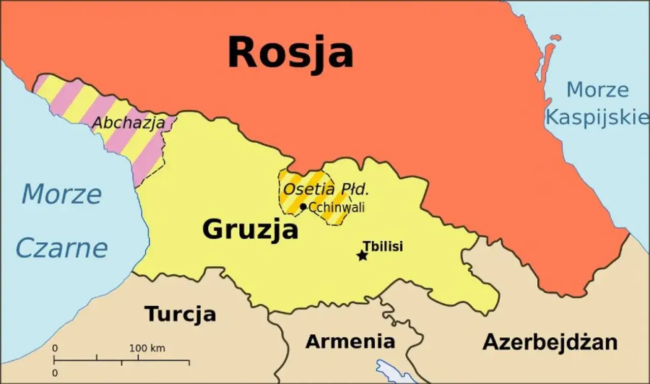 Mapa Kaukazu: Gruzja, otoczona przez Rosję, Morze Czarne, Turcję, Armenię i Azerbejdżan. Czy Gruzja jest w Europie?